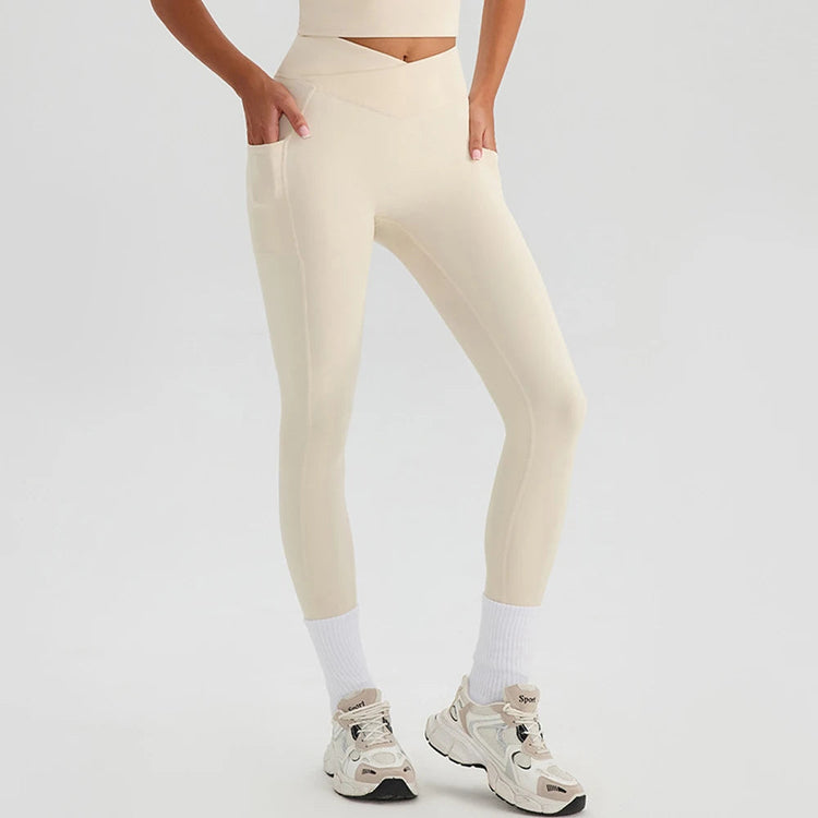 Women Gym Sports Leggings Workout Yoga Pants With Pockets High Waist Tights Fitness Pants Outdoors Running Training Trousers PlatiNum