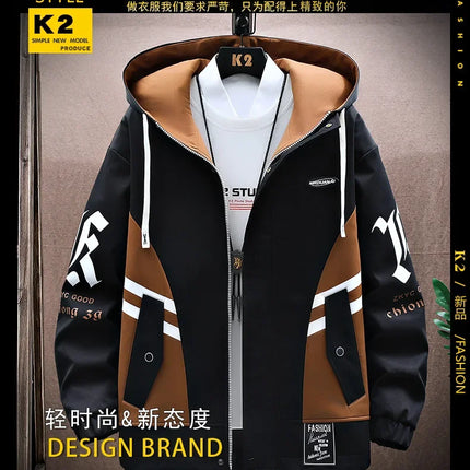Men's Casual Hooded Jackets Autumn Patchwork Thin Coats Outwear Top Windbreaker Streetwear Clothing Plus Size