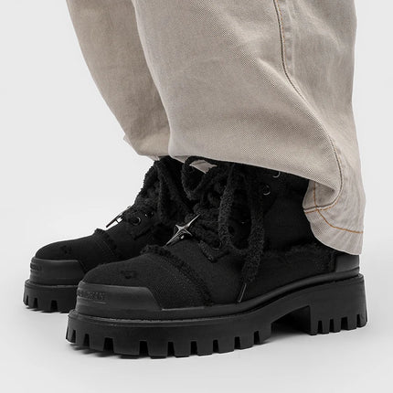 Four cornered star thick soled men high top boots European American anti kick height increasing anti slip retro motorcycle boots