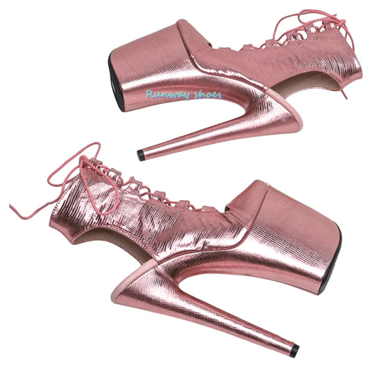 20CM Super High Snake Pattern High-heeled Boots Hollow Out Straps  High Waterproof Platform Burgundy High Heels Sexy Pole Dance