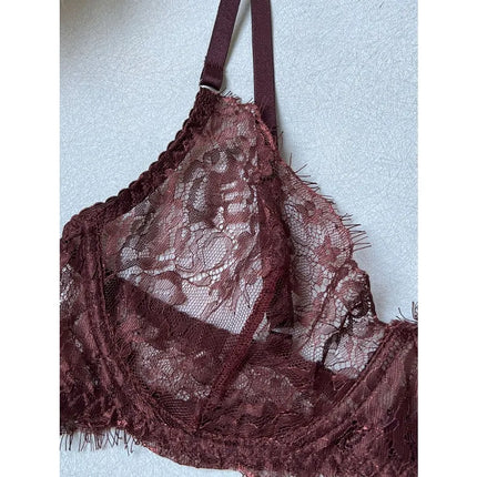 Tornova Erotic Lingerie French Retro Eyelash Lace Underwear Set Sexy Intimate See-through Ultra-thin Bra with Underwire Briefs