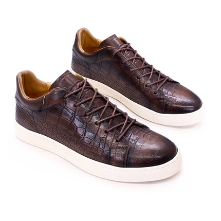 Men's Leather Shoes Casual Comfort Flat Shoes Lace Up Fish Pattern Handmade Shoes Dating Office Fashion Banquet Men's Shoes
