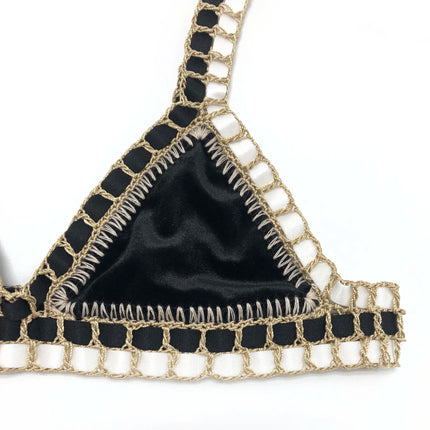 2024 Set bikini a triangolo fatto a mano all'uncinetto rosa donna costume da bagno in velluto nero costumi da bagno moda Boho Beachwear costume da bagno verde PlatiNum