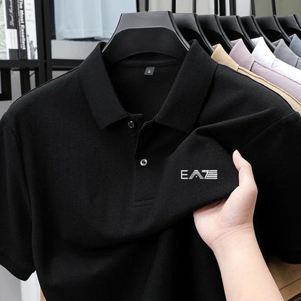 Men's Luxury Brand Short Sleeve Polo Shirt with Letter Print, 100% Cotton Summer T-shirt, Comfortable, Breathable, Casual, Lapel Collar.