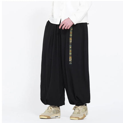 Pantaloni Uomo Oversize Casual Comodi a Gamba Larga, Costume Giapponese con Stampa Ukiyo-e, Pantaloni Trendy con Cintura, Taglie Grandi fino a 5XL