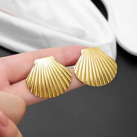 Orecchini a Perno a Forma di Ventaglio in Acciaio Inossidabile Color Oro, Gioielli da Spiaggia e Festa per Donne, Accessori Eleganti Vintage platinumshop