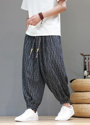 Men's Corduroy Chinese Style Wide Leg Trousers, Lantern Pants, Comfortable and Breathable for Autumn and Winter, Casual Joggers