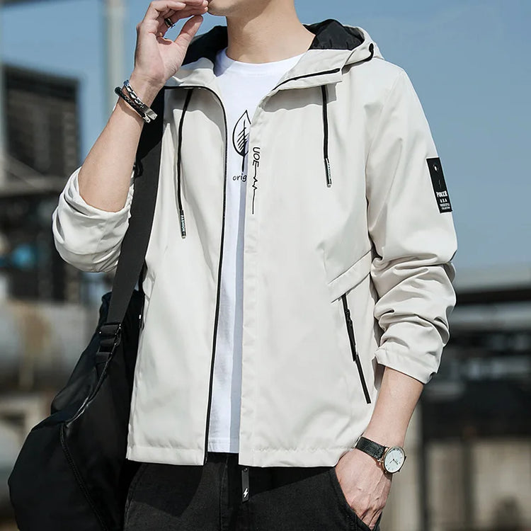 Casual Hooded Men's Jacket Youth Outerwear Spring Autumn New Style Korean Version Anti-Wrinkle Wear-Resistant Windproof Polye...