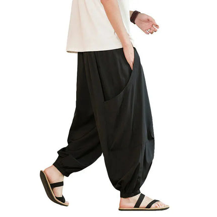 Pantaloni da uomo Harajuku, leggeri, sottili, casual, traspiranti, a gamba larga, stile harem, estivi, da jogging, in cotone, oversize.