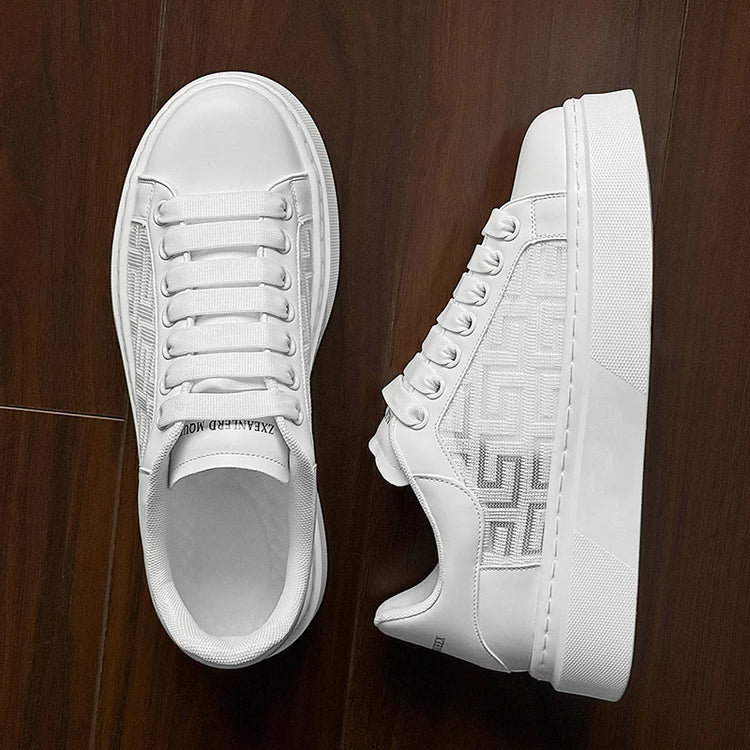 Big Size Men Platform Skate Sneakers Faux Leather Thick Sole White Business Casual Walking Footwear Zapatillas Hombre