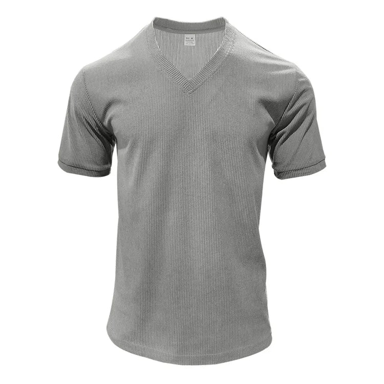 T-shirt casual slim tinta unita con scollo a V da uomo estiva europea e americana in velluto a coste da uomo Amazon