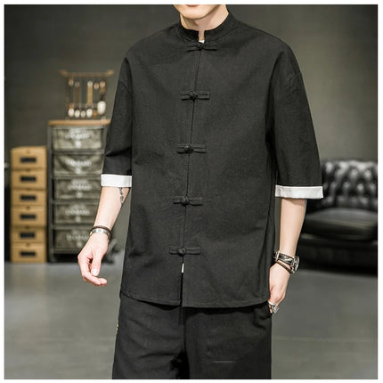 Camicia stile giapponese da uomo estiva cinese colletto rialzato Yukata Kimono Samurai Indossare T-shirt color block Hanbok Cappotto casual