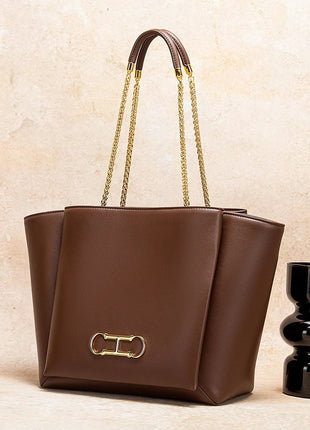 CHCH Women's Tote Bag 2026 Spring New Brown Magnetic Buckle Storage Bag Large Capacity Commuter Chain Bag PlatiNum