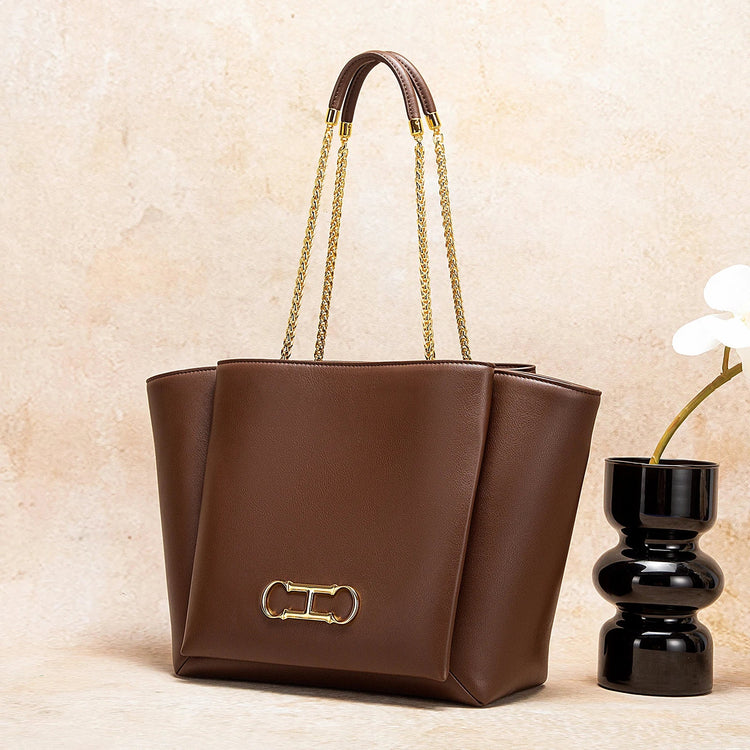CHCH Women's Tote Bag 2026 Spring New Brown Magnetic Buckle Storage Bag Large Capacity Commuter Chain Bag PlatiNum