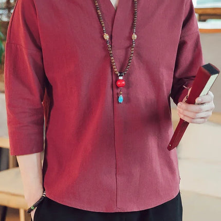 Kimono da uomo in stile giapponese corto a mezza manica in cotone traspirante camicia da uomo T-shirt giapponese estiva Yukata cardigan lavorato a maglia con piume