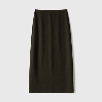 Birdtree Cashmere Silk Blended Skirt For Woman,Elastic Waist Long Skirts,Rear Slit,Commuting Style,2025 Autumn Winter D5N418JF PlatiNum