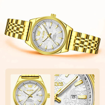 OLEVS 3703 Orologio da donna Orologio al quarzo con calendario di lusso Orologio da polso da donna impermeabile con specchio ad alta durezza 30M platinumshop