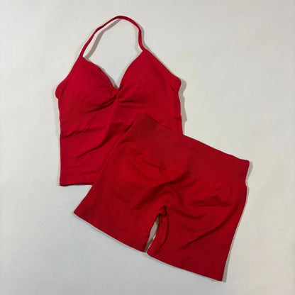 Yoga 2pcs Impact Gym Set Women Backless Tank Tops High Waist Scrunch Seamless Shorts Fitness Clothes Activewear Workout Sets