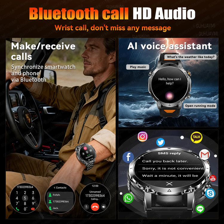 Military Grade Sapphire Smart Watch HeartRate SO2 BT5.3 Call Custom dial Smartwatch for Men Breathable Band Sports watch 1400mAh