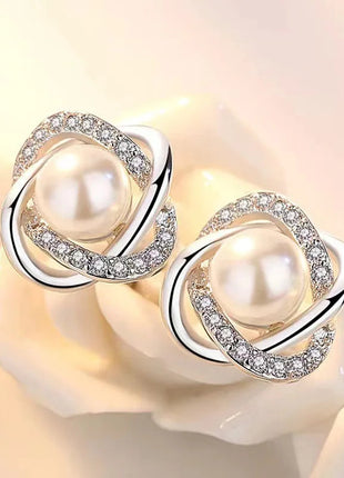 Gioielli in oro 14k di lusso Orecchini in oro reale Zircone Perla Twist Orecchini a bottone di lusso per le donne Brincos Pendientes Bijoux platinumshop