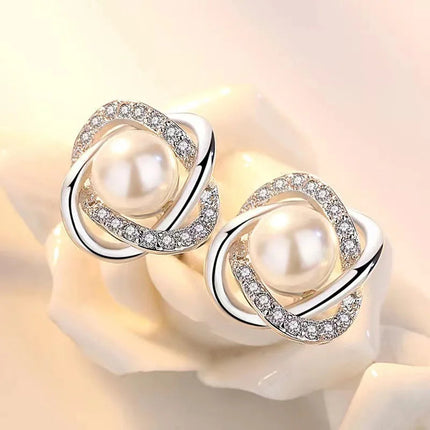 Gioielli in oro 14k di lusso Orecchini in oro reale Zircone Perla Twist Orecchini a bottone di lusso per le donne Brincos Pendientes Bijoux platinumshop