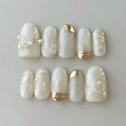 10Pcs Handmade Press on Nails Full Cover Rhinestone Design French Almond False Nails Artificial Wearable Manicure Nail Tips Art