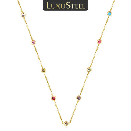 LUXUSTEEL Neckalce For Women No Fade Colorful Crystal Pendant  Lady Girls Accessories 2022 Hot Sale Long Chains Necklaces PlatiNum