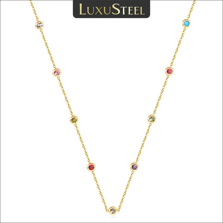 LUXUSTEEL Neckalce For Women No Fade Colorful Crystal Pendant  Lady Girls Accessories 2022 Hot Sale Long Chains Necklaces PlatiNum