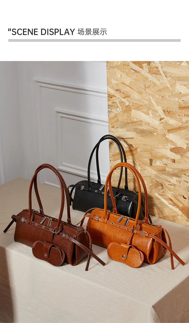 YANATARI underarm cowhide Genuine leather handbags women vintage shoulder bag female  luxury bag high quality long bag