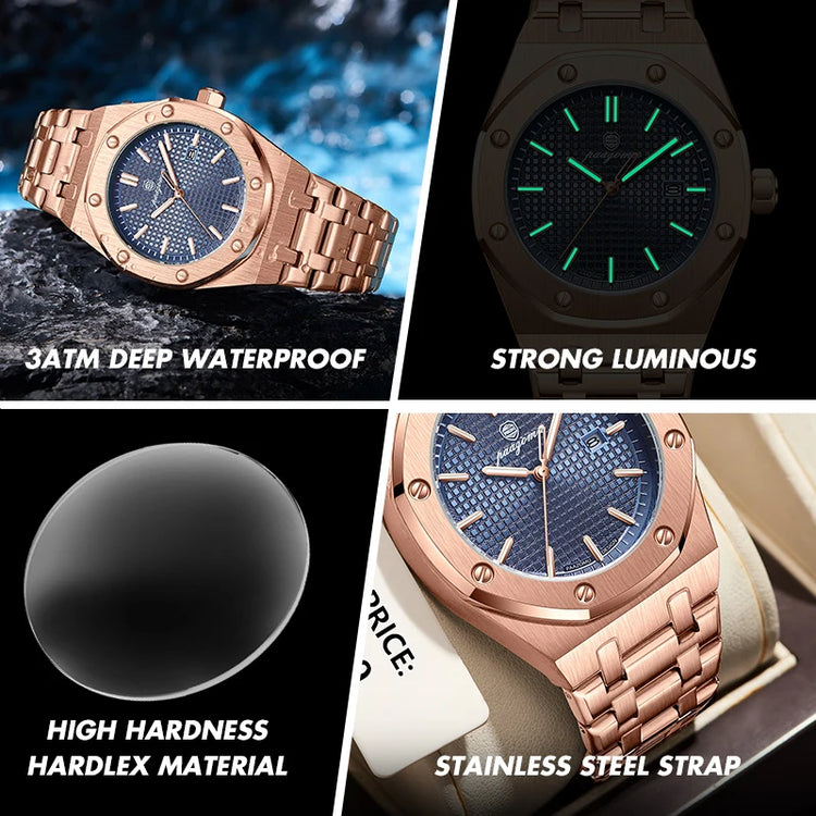 Customized Watch PAAZOMU Business Man Wristwatch Waterproof Luminous Date Men Watch Stainless Steel Quartz Watches For Men Reloj
