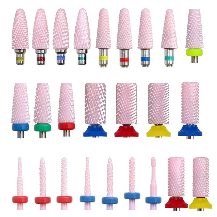 Pink Ceramic Carbide Nail Drill Bits Milling Cutter For Gel Polish Remover Electric Nail Machine Polishing Peeling File Home Salon Manicure Pedicure Accessories