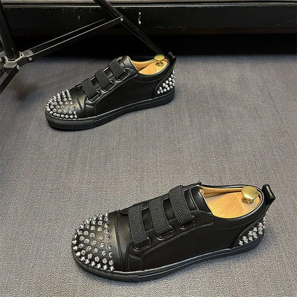 Sneaker Casual Men Designer Rivet Board Shoes Fashion Split Leather Upper Flat Platform White Shoes High Top Nightclub Shoes