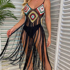 Costume da bagno da spiaggia da donna sexy lavorato a maglia all'uncinetto con nappe, gonna di media lunghezza, bikini da spiaggia a blocchi di fiori, copricostume da donna platinumshop