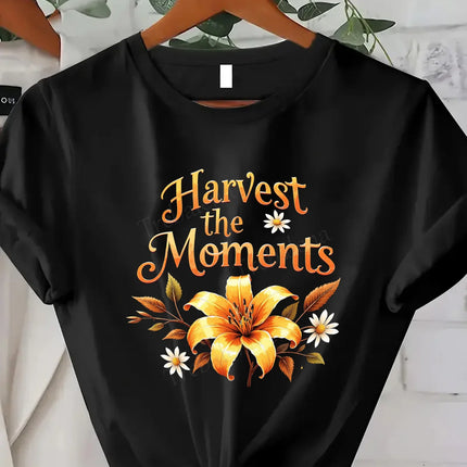 T-shirt confortable pour femme avec imprimé floral Harvest the Moments | T-shirt pour femme inspiré de l'automne