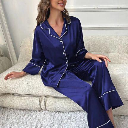 Pigiama da donna Completo da notte Completo da pigiama Pj Set Top a maniche lunghe in raso con pantaloni Pigiama da 2 pezzi Pigiama da donna