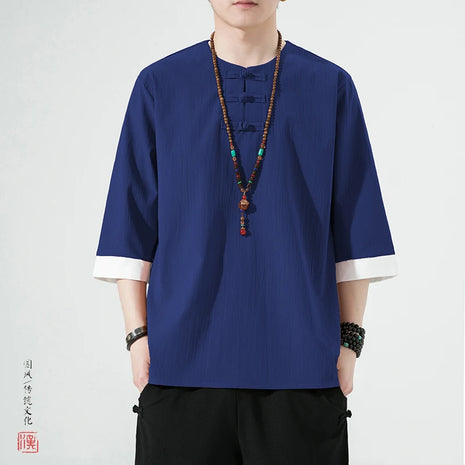 Camicie estive Uomo Stile cinese Kung Fu Tai Chi Camicette casual traspiranti tinta unita Uomo Cardigan tradizionale retrò Tang Suit