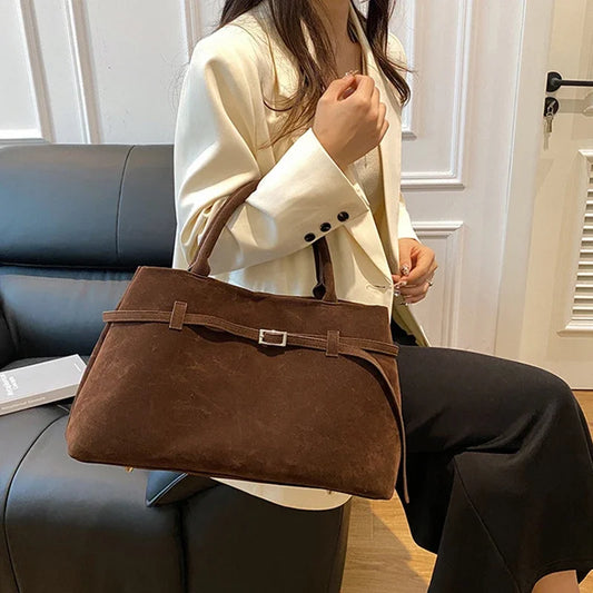 Borsa a mano in pelle scamosciata sintetica solida con design decorativo con fibbia Borsa casual Hasp di grande capacità 2025 Borse di vendita calde per le donne Bolsas Femininas