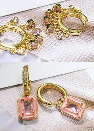 Lussuosa geometria 925 orecchio in argento sterling Ago rosa serie zircone orecchini a cerchio pendenti dolce moda regali di gioielli da sposa platinumshop