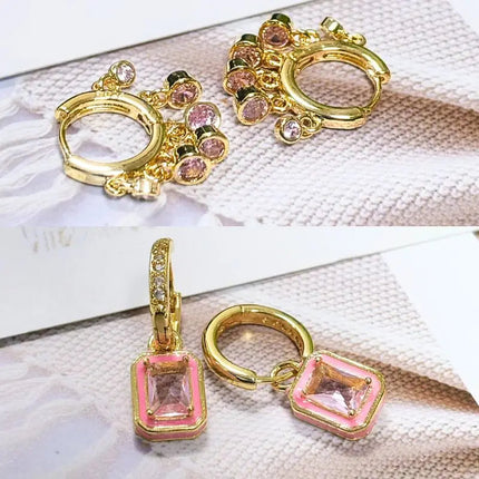 Lussuosa geometria 925 orecchio in argento sterling Ago rosa serie zircone orecchini a cerchio pendenti dolce moda regali di gioielli da sposa platinumshop