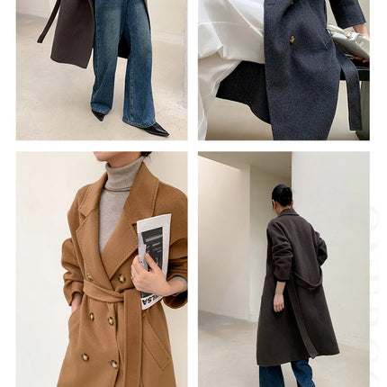 Ladies' 100% Cashmere Thick Double-Sided Extended Coat, Classic, Versatile and Fashionable for Business and Leisure
