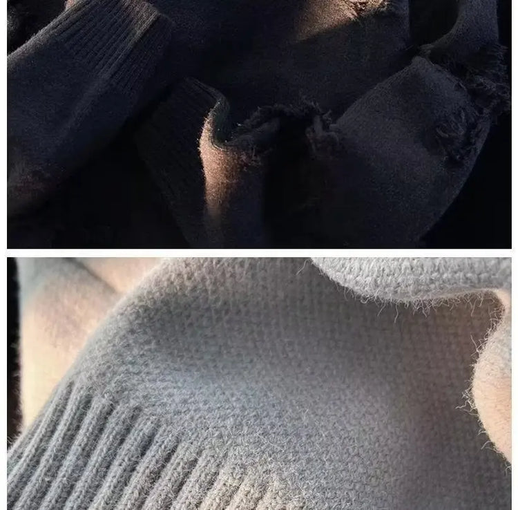 2026 Street Style Broken Holes Sweaters for Men Autumn Winter Thick Knitted O Neck Pullovers Vintage Casual Couple Sweater Coats