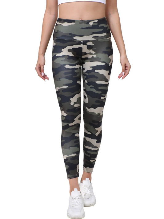 Women's high-waisted camouflage printed leggings, autumn and winter fleece elastic belt tight yoga trousers