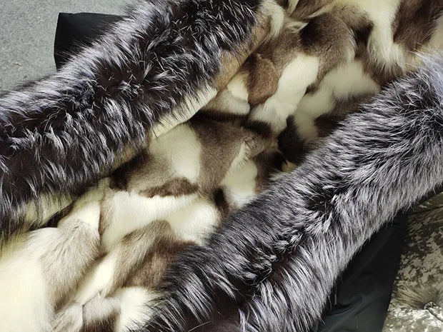 Winter Long Jacket Real Fur Coat Women Clothes Large Silver Fox Fur Collar Detachable Natural Fox Lining Parkas Leather Fur