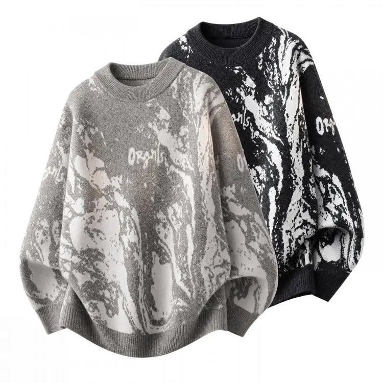 All-Over Floral Jacquard Pattern Pullover Sweater, Casual Crew Neck Knit Men's Pullover, Super Cool Winter Gift