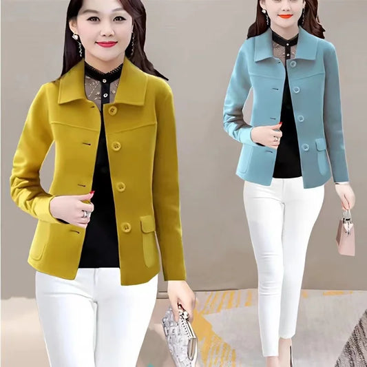 2024Solid Color Wool Blends Jacket Women Spring Autumn Korean Self Cultivation Fashion Women Woolen Coat Ladies Clothes Overcoat