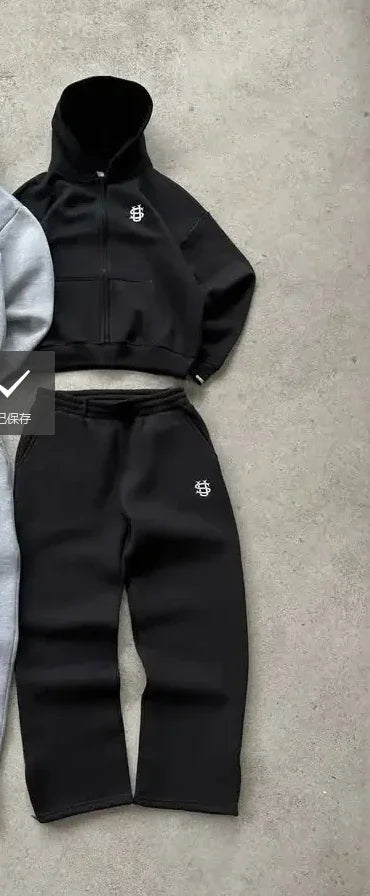 2025 European and American fashion embroidery design men clothing set Y2k street Harajuku Gothic loose couple casual tracksuit PlatiNum