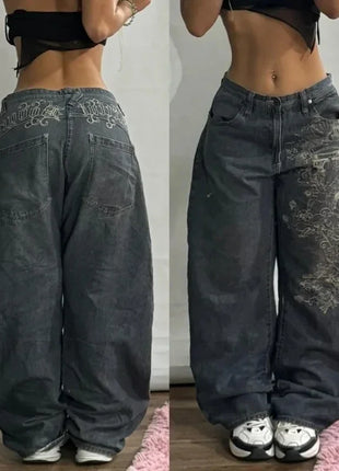 Jeans larghi ricamati modello Joker di tendenza della moda americana Donna Street Y2K Nuovi pantaloni a gamba larga oversize Hip Hop Jeans unisex