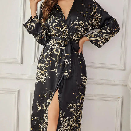 ‌   Set di indumenti da notte floreali in raso di seta, abito con cintura, canotta, camicia da notte, indumenti da notte eleganti in due pezzi, per tutte le stagioni platinumshop