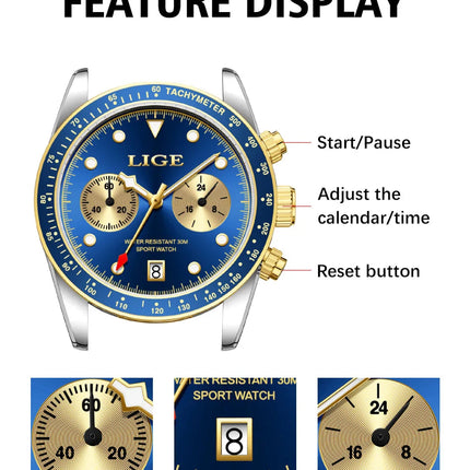 LIGE Nuovi orologi da uomo Orologi da polso al quarzo da uomo di lusso delle migliori marche Cronografo sportivo impermeabile e luminoso Relogio Masculino+BOX platinumshop