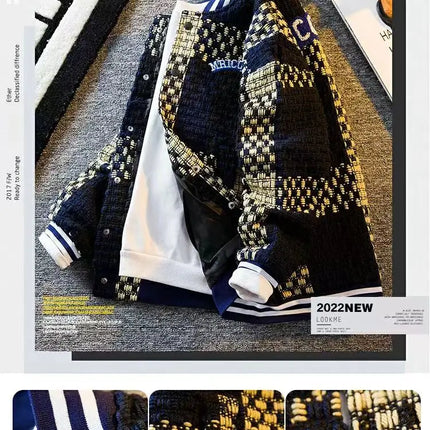 Autumn Winter New Men's Cardigan Single-Breasted Fashion Knit Sweater Stitching Colorblock O Collar Coats Swearter Jackets
